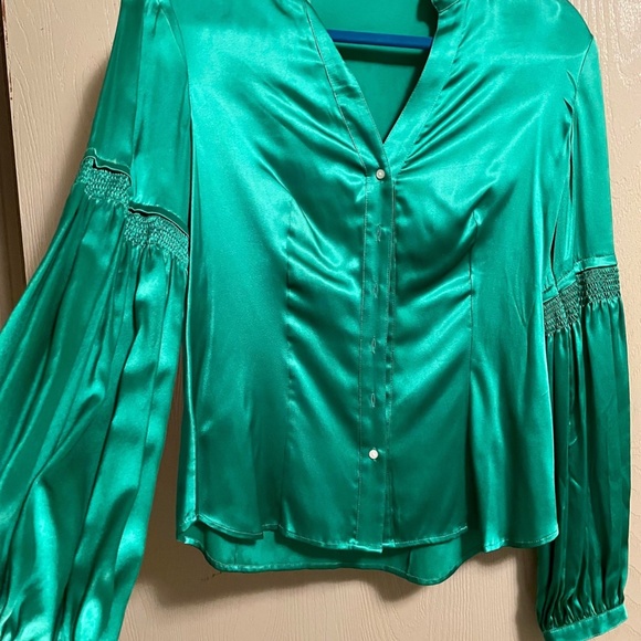 New S Express Design Studio 100% genuine Silk Satin Blouse Bubble Gathered Sleev - Picture 4 of 8